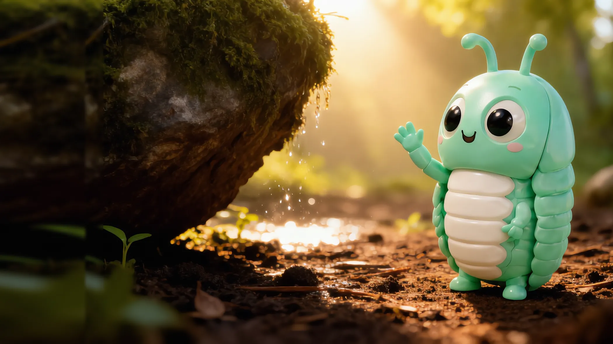The Pill Bug mascot standing in grass